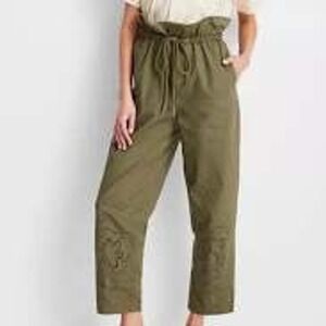 Jenny K. Lopez Future Collective Olive Green‎ Embroidered Pants Size 6